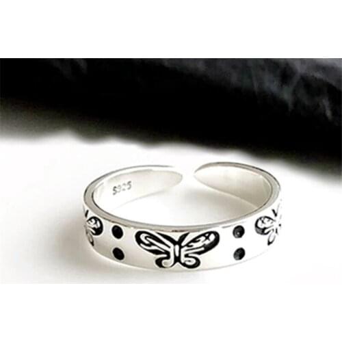 2020 Romantic Cute Vintage Style Women Fashion Open Rings Butterfly Simple 925 Real SIlver Creative Retro Jewelry Drop Shipping