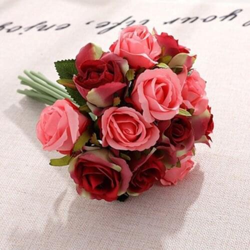 1 Bouquet X Artificial Rose Flower 12 Heads Artificial Silk Flowers Bunch Rose Bouquet Wedding Home Party Decor High Quality