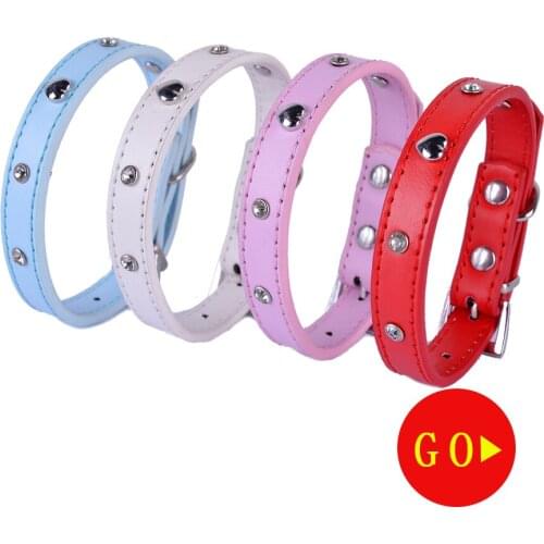 10pcs Fashion Leather Dog Collar Crystal Studded Heart Shaped Dog Accessories Small Pet Dog Health Supplies