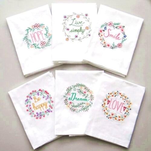 High Quality Cotton Napkins Hope Dream Love Smile Embroidered Tea Towels Table Napkins Kitchen Napkin Wedding