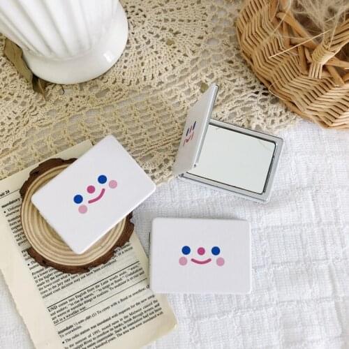 2Pcs Creative Baiyun Smiley Face Leather Double-sided Mirror Foldable Mini Portable Small Mirror Portable Makeup Mirror