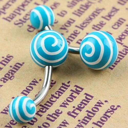 2pcs Blue White Swirl UV Ball Stainless Steel Barbell Belly Piercing Navel Ring For Women