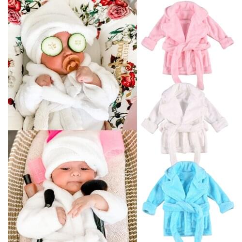 2020 Winter Baby Girls Flannel Fleece Sleepwear Bathrobe Toddler Kids Bathing Robe Towel Long Sleeve Baby Clothing