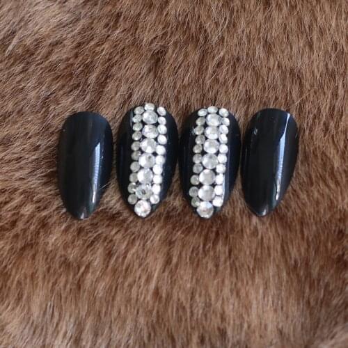 24pcs Fashion full diamond crystal diamond stiletto high candy color handmade fake nails black W65
