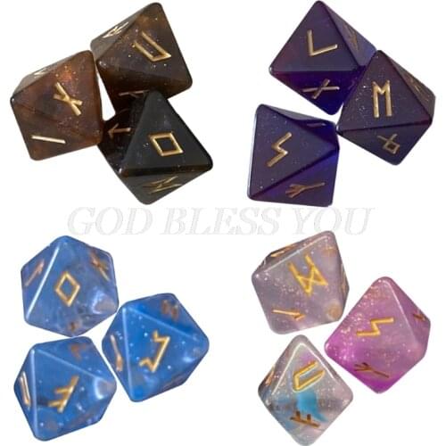 3 Pcs 8-Sided Rune Dice Resin Assorted Polyhedral Dices Set Divination Table Board Roll Party Cards Playing Game Toy Drop Ship
