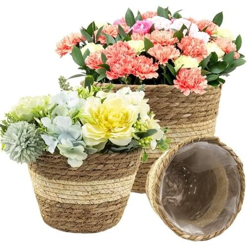 3Pcs Handmade Rattan Rope Flower Pot Storage Basket Foldable Home Garden Wicker Planter