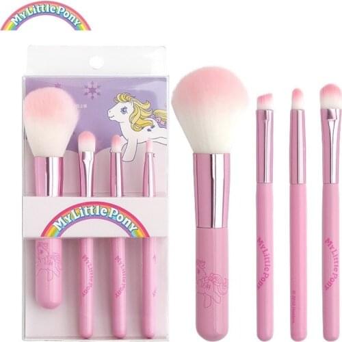 4Pcs/Set Hasbro Genuine My Little Pony Cute Cartoon Portable Makeup Brush Beauty Brush Set Makeup Tools