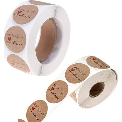500Pcs/Roll 2.5cm DIY Hand Made Handmade With Love Label Wedding Stickers Adhesive Sticker Kraft Round Labels Wholesale price