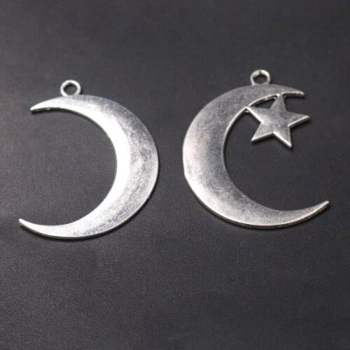 6pcs Silver Color Huge Moon Star Pendants DIY Charms Retro Exaggerated Necklace Earrings Jewelry Crafts Metal Accessories P751
