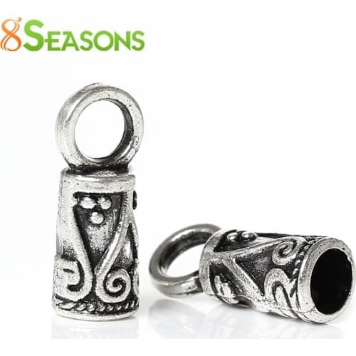 8SEASONS Necklace Cord End Tip Beads Caps W/Loop antique silver-color Flower Pattern Carved 14mm x 5mm,200PCs (B33747)