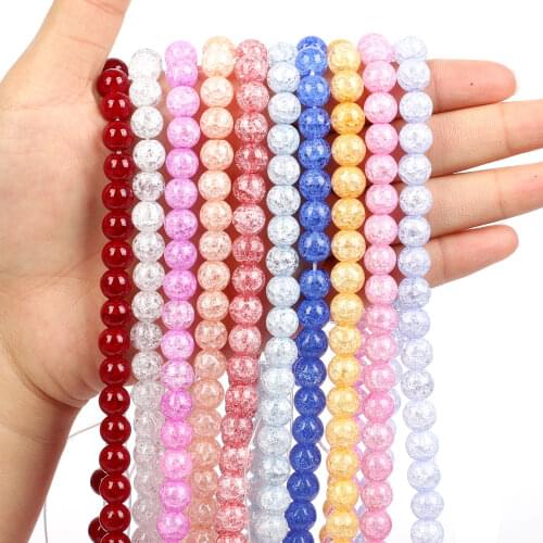 Natural Stone Beads Blue Pink Purple Snow Cracked Stone Glass Round Loose Beads For Jewelry Making Bracelets DIY Earring 6-12mm