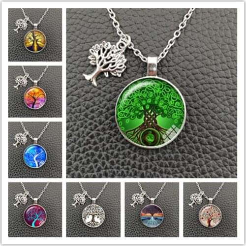 Tree Of Life Glass Cabochon Statement Necklace & Pendant Jewelry Vintage Charm Chain Choker Steampunk Jewelry Gift for Women