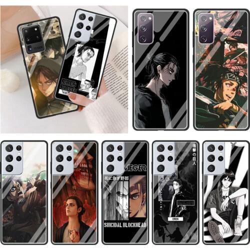 Eren Jaeger Phone Case for Samsung Galaxy S20 FE S21 S20 Ultra S10E S10 Lite S9 S8 Plus Tempered Glass Soft Edge Shell