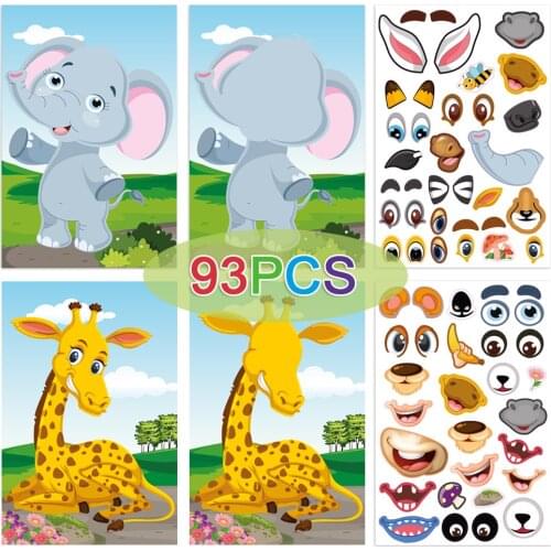DIY Kids Stickers Puzzle Make A Face Princess Animal Dinosaur Assemble Jigsaw Children Recognition Training Educational Toy Gift