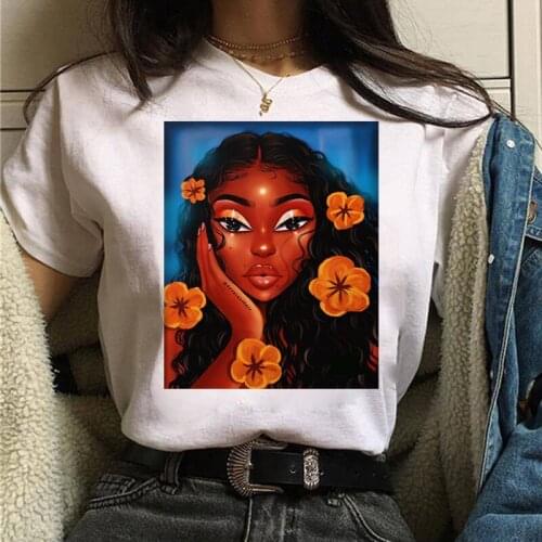 T Shirt Women Melanin T Shirt Black African Curly Hair Girl Printed Tshirt Femme Short Sleeve Casual Cotton Tops Tee