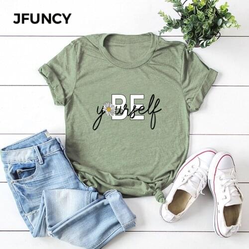 JFUNCY Plus Size Women Tops Cotton T-shirts Summer Short Sleeve Tshirt New Print Casual Loose Shirts Female Tee Woman Clothes