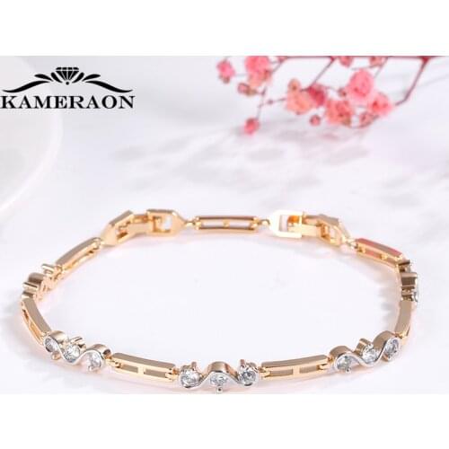 Kameraon Golden Metal Rattan kpop Accessories Fashion Womens bracelets Shiny CZ Crystal Rhinestone Jewelry Gifts for women