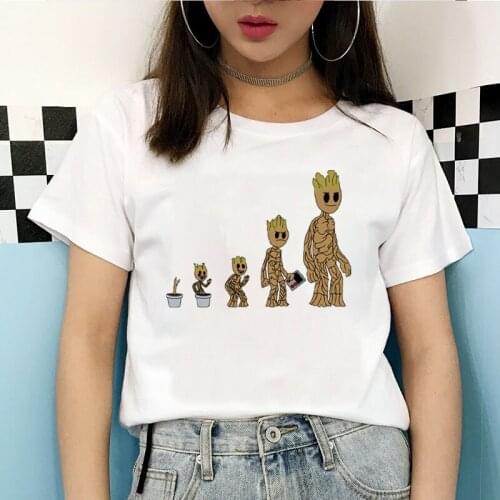 Kawaii Groot Cartoon Tshirt Cute Baby Groot Graphic Casual Women Tee Funny Unique O-neck Vintage Aesthetic Female Anime Shirt