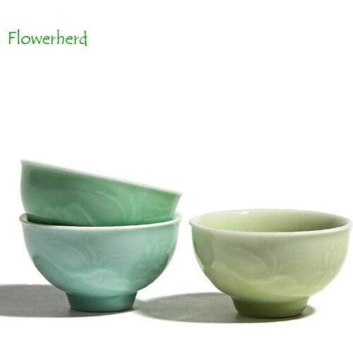 Ceramic Porcelain Tea Cup Teaware Kung Fu Tea Cup Set Tea Bowl Celadon Handmade Lotus Tea Cup