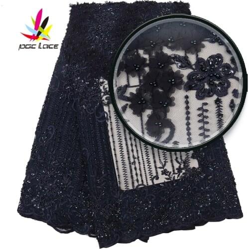 NEW High Quality 2019 Tulle Beaded French Nigerian Lace Fabrics Pearls Embroidered Guipure African 3d Flower Fabric XZ2861B-2