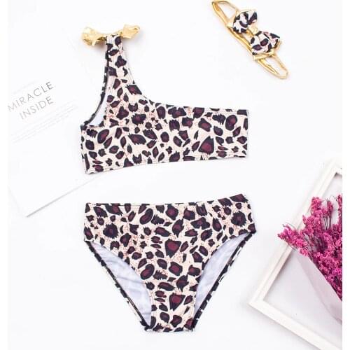 2-8 Years Leopard Girls Swimwear 3 Pieces Kids Bikini Set Summer Girls Swimsuit Children Biquini Infantil Bathing Suit A291