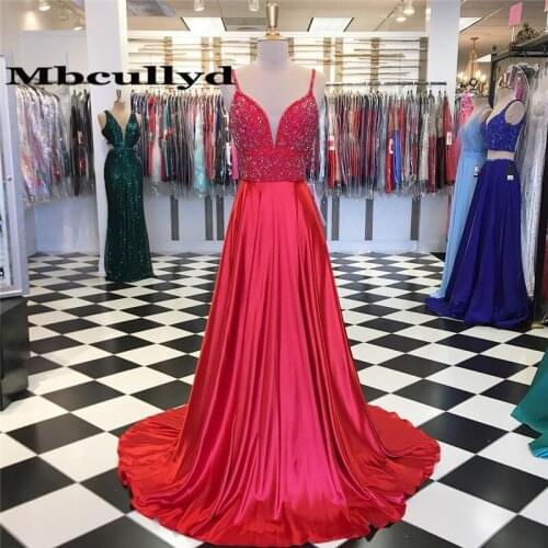 Mbcullyd Sparkling Crystal Red Prom Dresses Long Beads Formal Evening Dress Pageant For Women Sexy Backless Vestidos De Gala