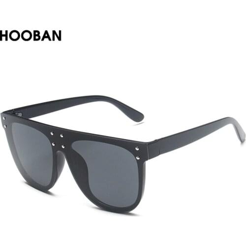 HOOBAN Classic Squared Sunglasses Men Women Fashion Flat Top Round Sun Glasses Male Female Vintage Rivet Driving Eyewear UV400