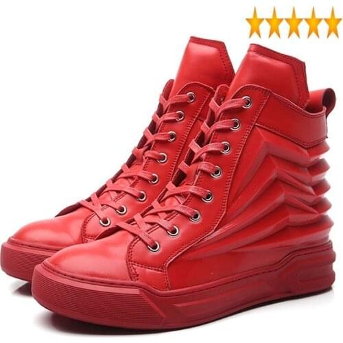 Top Brand Fashion Men High Hip Hop Genuine Leather Casual Lace Up Thick Platform Flats Street Dancing Shoes Male Footwear