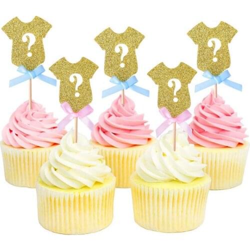 NHBR Golden Glitter Gender Reveal Cupcake Toppers Gender Reveal Baby Shower Party Cupcake Supplies 24 pack