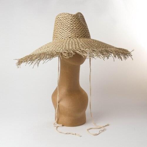 New spring and summer fur strap straw hat with big eaves in Europe and America for outdoor tourism sunscreen and beach straw hat