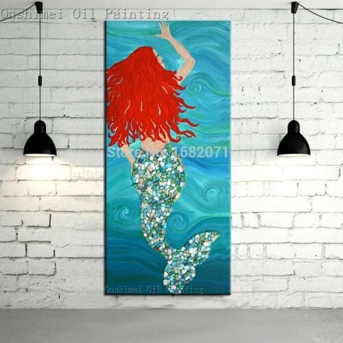 Wholesale Hand Painted Canvas For Living Room Decoration Hand Painted Mermaid Oil Painting On Canvas For Friends Unique Gifts