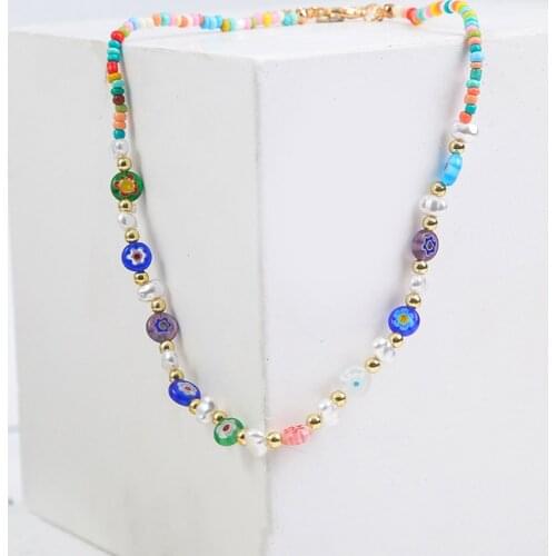 Bohemian Fashion Ladies White Pearl Multicolor Glazed Glass Beads Separate Handmade Beaded Chokers Necklaces For Women Jewelry