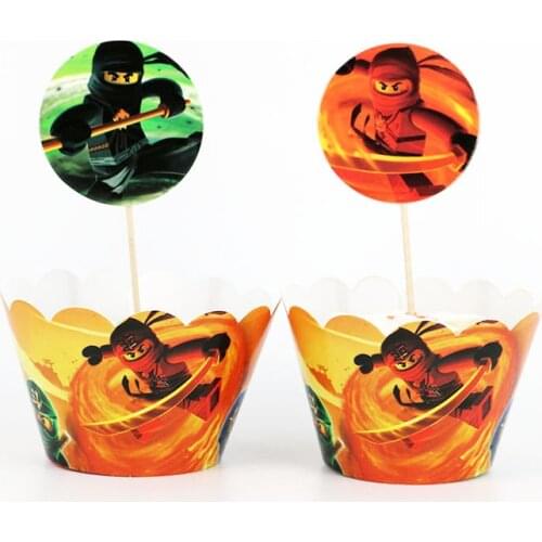 Phantom ninja Party Cake Decor 12pcs Cupcake Wrapper 12pcs Topper Baby Shower Kids Birthday Party Cake Decor Supplies
