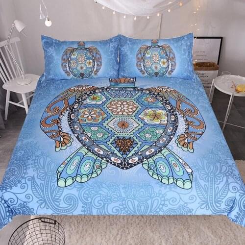 Turtles Duvet Cover King Tortoise Comforter Cover Marine Animal Bedclothes Cartoon Blue and White Bedspreads