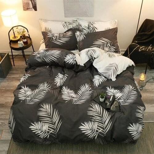 Nordic Bedding Set Leaf Floral Printed Bed Lined Flat Sheet Plaid Duvet Cover 240x220 Single Double Quilt Cover Set Bedclothes