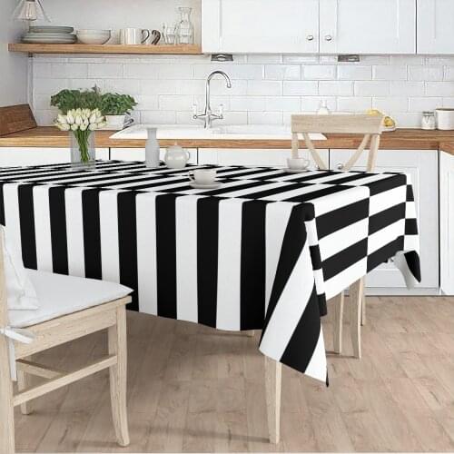 Tablecloth living room kitchen white black line patterned micro fabric cover runner pattern Free Shipping