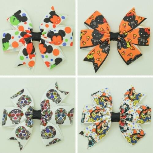 SUPWRF 3.1'' Halloween kids hair accessories hair Bow With Clip hair ties Printed Ribbon headwear wholesale 20 PCS T0929