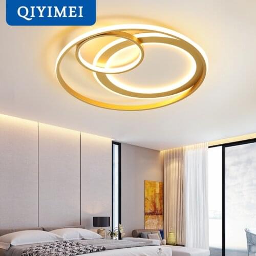 Gold LED Chandeliers For Living Bedroom Dining Kitchen Study Room Round Frame Lamps Dimmable With Remote Control AC85-260V
