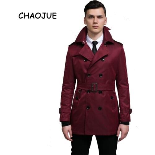 CHAOJUE Coat Trench For Mens Europe Brand Fashion Medium Length White Trench Male Slim Causal Business Pea Coat Red Overcoat