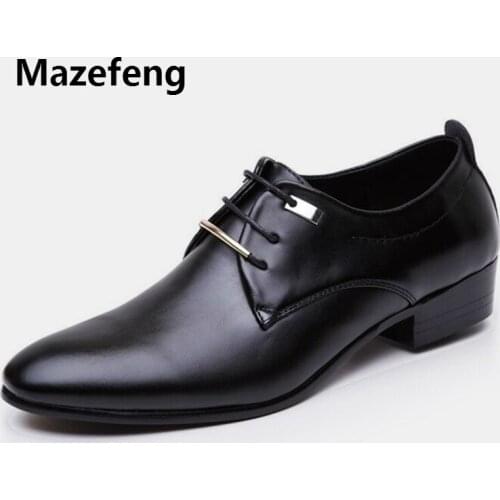 Mazefeng Men Dress Shoes Pointed Toe Business Shoes PU Male Flats Breathable Loafers Men Wedding Shoes Men Formal Footwear 803
