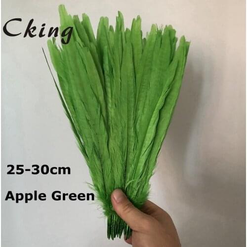 Cking 25 colors available Apple Green Dyed pheasant tails feather 25 to 30 cm long chicken feather for backpieces decoration