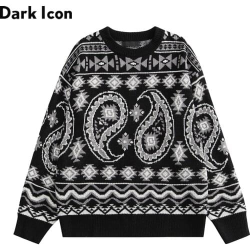 Dark Icon Vintage Bandana Sweater Men Women Pullover Knitwear Paisley Mens Sweaters Black Blue
