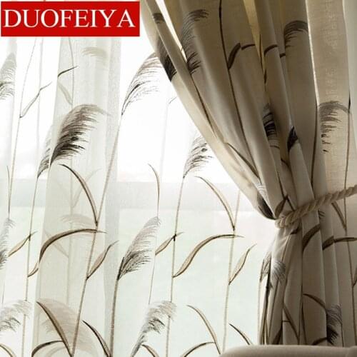 Embroidery Reed Tulle Curtains for Living Room Kitchen Window Curtains for Bedroom American Pastoral Style textile for home