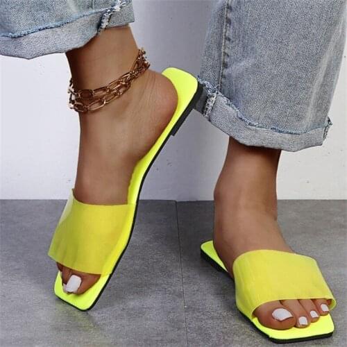 Women Summer Leather Flat Slippers 2021 Outdoor Transparent Pvc Beach Sandals Female Black Plus Size 36-43 Zapatillas Mujer