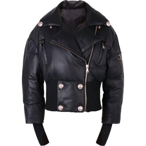 YOLOAgain Winter Warm Women Real Leather Coat Ladies Double Breasted Lambskin Jacket