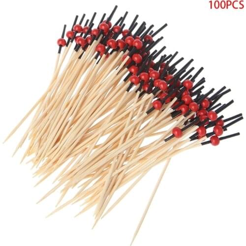 New 100pcs Beads Bamboo Cocktail Picks Food Sticks Disposable Toothpicks Party Club Accessories