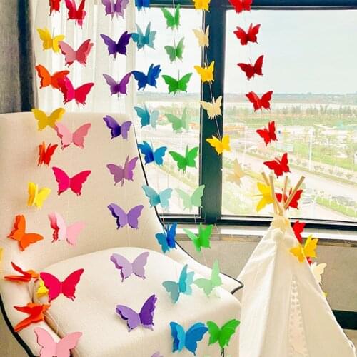 20pcs 3D Butterfly Paper Garland Banner for Birthday Party Baby Shower Curtain Wedding Girl Romantic Decoration DIY Supplies
