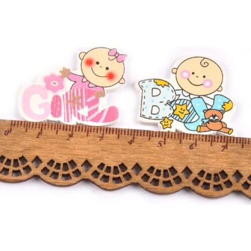 20Pcs Blue Pink Paint Boy And Girl Wooden Crafts Scrapbooking Handmade Embellishments For Art DIY Accessories 30x36mm M1584