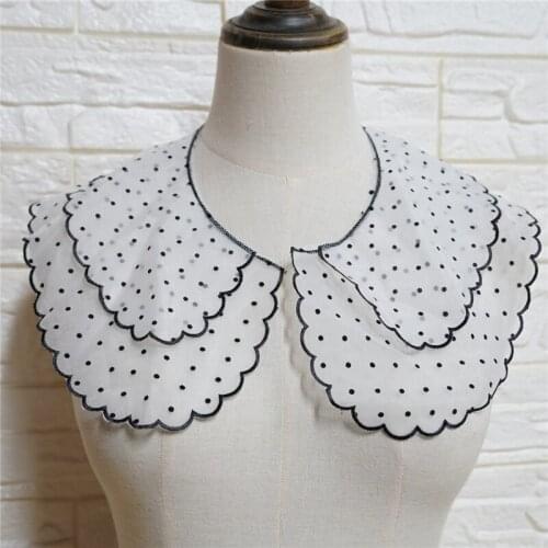 3 Pcs 2 Layers Organza Flocking Polka Dot Fake Lace Collar Sheer Lace Neckline For Summer Dress, Costume Design