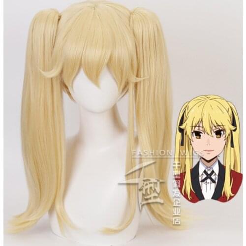 50cm Light Golden Kakegurui Compulsive Gambler Mary Saotome Wig Synthetic Hair Cosplay Wigs + 2 Clip on Ponytails
